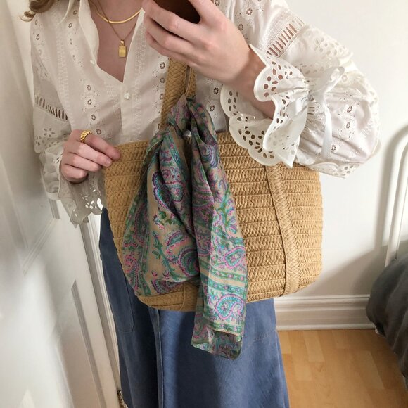 Vintage 100% Silk Paisley Floral Print Scarf Head Neck Accessory Boho Hand Made - Picture 2 of 5